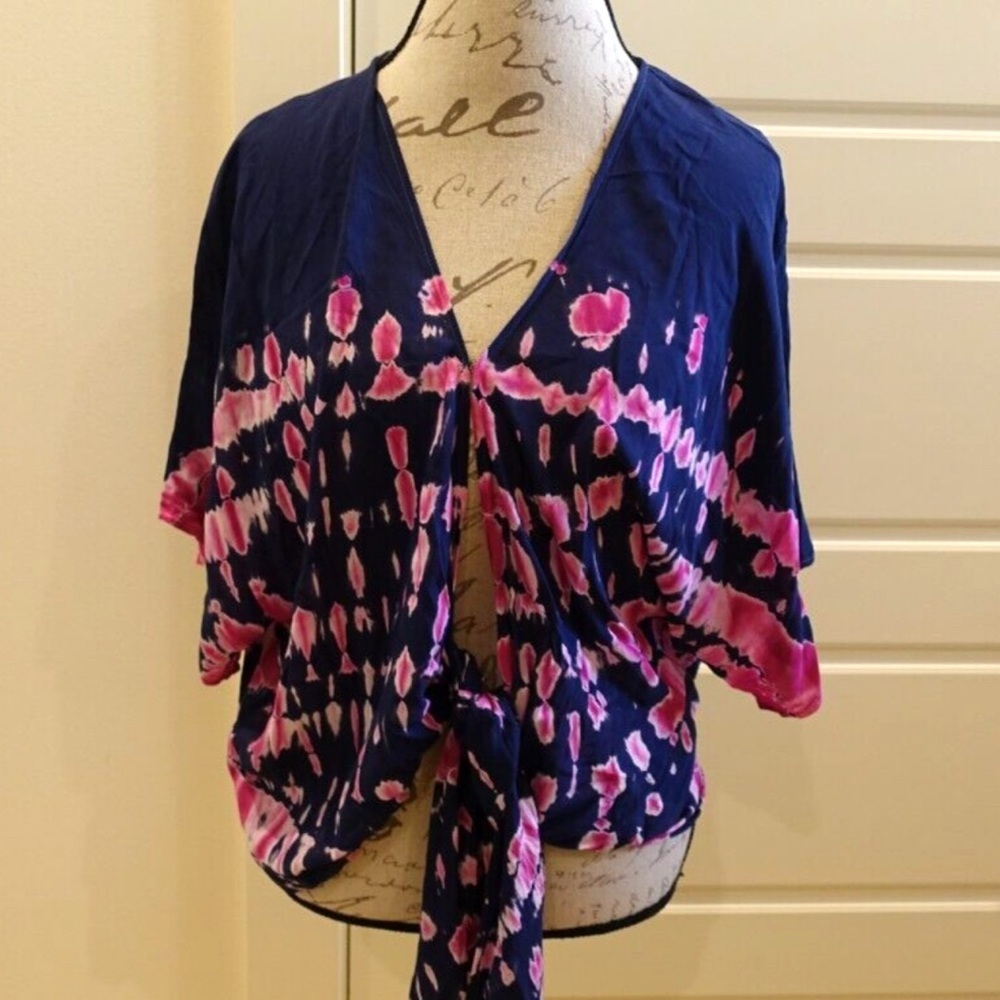 Younge fabulouse and broke wrap top- Blue & Pink Tie Dye Rayon - Size xs NWT